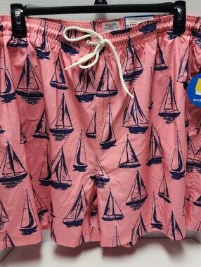 XXXL Men's Beach Shorts Printed Pink Boats Loose Volley Swim Trunks New